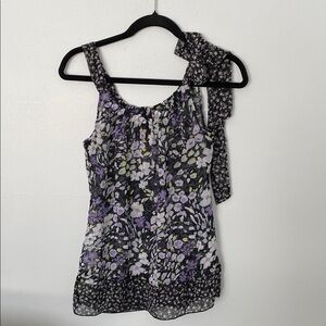 Floral Sleeveless Top - Black and Purple